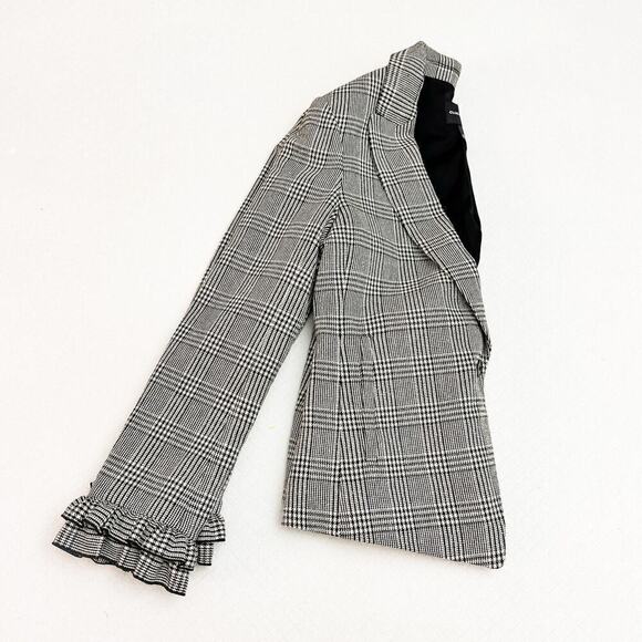 Club Monaco Plaid Patterned Blazer Ruffle Hem Size 2 - Picture 8 of 8